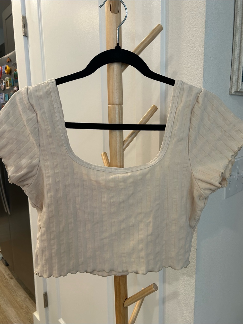 Cream Ribbed Square-Neck Crop Top - Picture 2 of 2